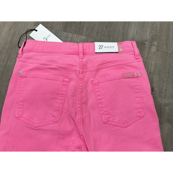 7 For All Mankind Womens 27 Pink High Waist Slim Kick Jeans Barbiecore NWT - Picture 3 of 10